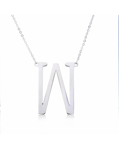 Colorza Simple Style Letter Stainless Steel Plating Hollow Out Pendant Necklace-Steel Color-W