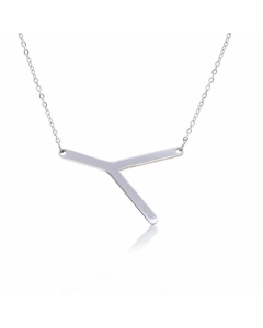 Colorza Simple Style Letter Stainless Steel Plating Hollow Out Pendant Necklace-Steel Color-Y