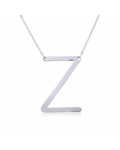 Colorza Simple Style Letter Stainless Steel Plating Hollow Out Pendant Necklace-Steel Color-Z