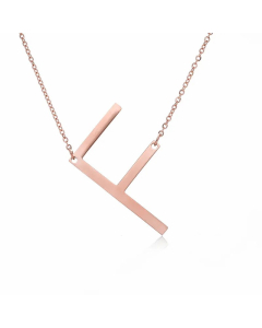 Colorza Simple Style Letter Stainless Steel Plating Hollow Out Pendant Necklace-Rose Gold Color-F