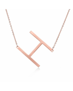 Colorza Simple Style Letter Stainless Steel Plating Hollow Out Pendant Necklace-Rose Gold Color-H