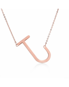 Colorza Simple Style Letter Stainless Steel Plating Hollow Out Pendant Necklace-Rose Gold Color-J