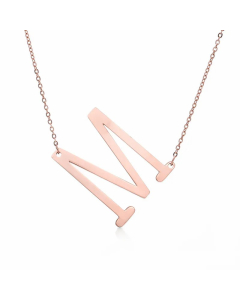 Colorza Simple Style Letter Stainless Steel Plating Hollow Out Pendant Necklace-Rose Gold Color-M