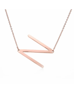 Colorza Simple Style Letter Stainless Steel Plating Hollow Out Pendant Necklace-Rose Gold Color-N