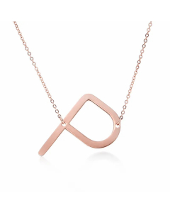 Colorza Simple Style Letter Stainless Steel Plating Hollow Out Pendant Necklace-Rose Gold Color-P