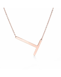 Colorza Simple Style Letter Stainless Steel Plating Hollow Out Pendant Necklace-Rose Gold Color-T