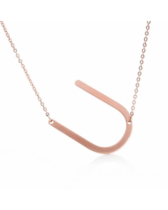 Colorza Simple Style Letter Stainless Steel Plating Hollow Out Pendant Necklace-Rose Gold Color-U