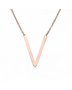 Colorza Simple Style Letter Stainless Steel Plating Hollow Out Pendant Necklace-Rose Gold Color-V