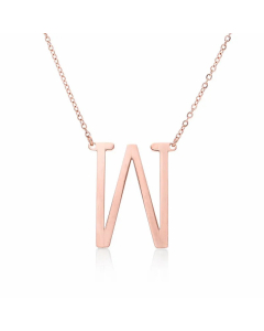 Colorza Simple Style Letter Stainless Steel Plating Hollow Out Pendant Necklace-Rose Gold Color-W