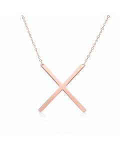 Colorza Simple Style Letter Stainless Steel Plating Hollow Out Pendant Necklace-Rose Gold Color-X