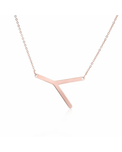 Colorza Simple Style Letter Stainless Steel Plating Hollow Out Pendant Necklace-Rose Gold Color-Y
