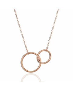 Rose Gold Color Double Ring Stainless Steel Plating Hollow Out Pendant Necklace