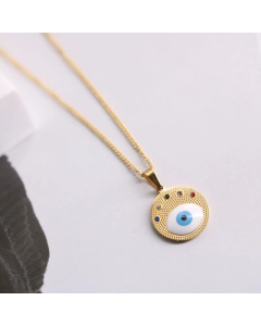 Casual Retro Devil'S Eye Titanium Steel Plating Inlay Zircon Pendant Necklace