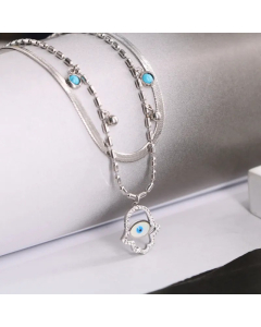 Steel Color Vacation Palm Titanium Steel Plating Inlay Zircon Pendant Necklace
