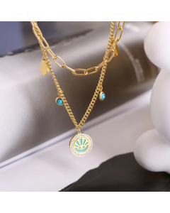 Classic Style Artistic Devil's Eye Titanium Steel Plating Inlay Turquoise Layered Necklaces