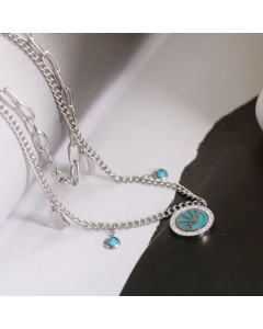 Artistic Devil's Eye Titanium Steel Plating Inlay Turquoise Layered Necklaces