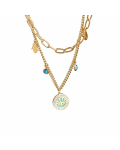 Classic Style Artistic Devil'S Eye Titanium Steel Plating Inlay Turquoise Layered Necklaces