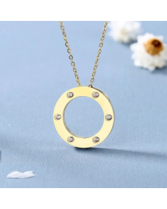 Gold Color Circle Titanium Steel Plating Inlay Zircon Pendant Necklace