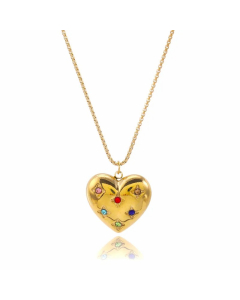 Casual Simple Style Heart Shape Stainless Steel Plating Inlay Zircon 18K Gold Plated Pendant Necklace Long Necklace