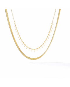 Solid Color Titanium Steel Beaded Plating 18K Gold Plated Layered Necklaces Pendant Necklace