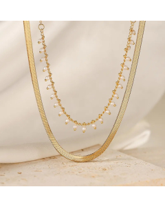 Simple Style Commute Solid Color Titanium Steel Beaded Plating 18K Gold Plated Layered Necklaces Pendant Necklace_colorza_2