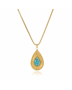 Simple Style Water Droplets Stainless Steel Inlay Turquoise 18K Gold Plated Necklace