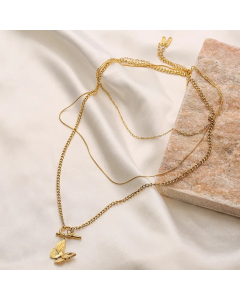 Simple Style Commute Butterfly Titanium Steel Layered Plating 18K Gold Plated Layered Necklaces