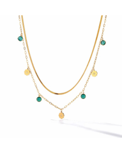 Simple Style Commute Flower Round Titanium Steel Plating Inlay Turquoise 18K Gold Plated Pendant Necklace