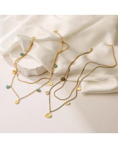 Simple Style Commute Round Titanium Steel Plating Inlay Turquoise 18K Gold Plated Pendant Necklace