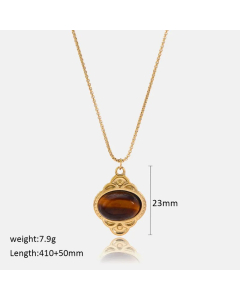 Casual Simple Style Oval Stainless Steel Plating Inlay Natural Stone 18K Gold Plated Pendant Necklace