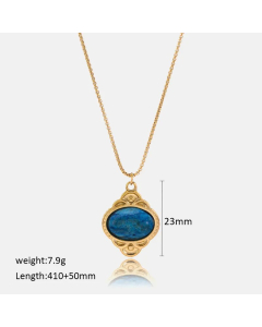 Casual Simple Style Oval Stainless Steel Plating Inlay Natural Stone 18K Gold Plated Pendant Necklace