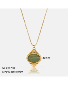 Casual Simple Style Oval Stainless Steel Plating Inlay Natural Stone 18K Gold Plated Pendant Necklace