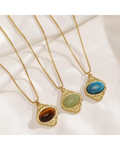 Casual Simple Style Oval Stainless Steel Plating Inlay Natural Stone 18K Gold Plated Pendant Necklace_colorza_1