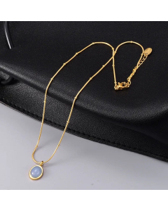Simple Style Oval Titanium Steel Inlay Gem 18K Gold Plated Necklace
