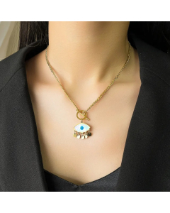 Hip-Hop Vintage Style Devil'S Eye Titanium Steel Plating Inlay Shell 18K Gold Plated Pendant Necklace