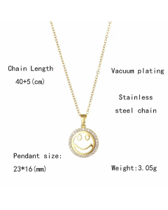 Cute Modern Style Smiley Face Stainless Steel Plating Inlay Zircon 18K Gold Plated Gold Plated Pendant Necklace