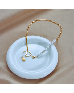 Elegant Heart Shape Imitation Pearl Titanium Steel Plating 18K Gold Plated Pendant Necklace