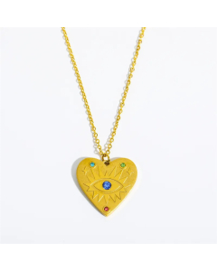 Hip-Hop Retro Simple Style Sun Devil'S Eye Heart Shape Stainless Steel Plating Inlay Zircon 18K Gold Plated Pendant Necklace