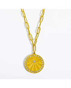 Hip-Hop Retro Simple Style Sun Devil'S Eye Heart Shape Stainless Steel Plating Inlay Zircon 18K Gold Plated Pendant Necklace