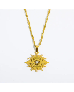 Hip-Hop Retro Simple Style Sun Devil'S Eye Heart Shape Stainless Steel Plating Inlay Zircon 18K Gold Plated Pendant Necklace