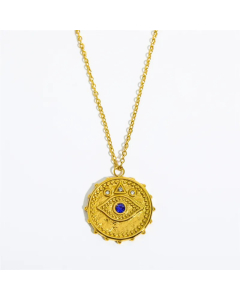 Hip-Hop Retro Simple Style Sun Devil'S Eye Heart Shape Stainless Steel Plating Inlay Zircon 18K Gold Plated Pendant Necklace