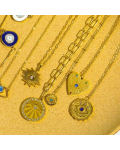 Hip-Hop Retro Simple Style Sun Devil'S Eye Heart Shape Stainless Steel Plating Inlay Zircon 18K Gold Plated Pendant Necklace