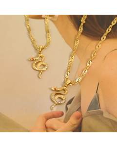 Hip-Hop Retro Snake Stainless Steel Plating Inlay Zircon 18K Gold Plated Pendant Necklace