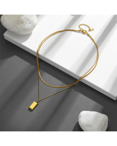 Elegant Luxurious Rectangle Titanium Steel Plating 18K Gold Plated Layered Necklaces