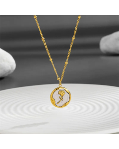 Casual Vintage Style Flower Titanium Steel Plating Inlay Shell 18K Gold Plated Pendant Necklace