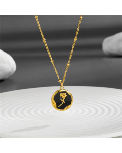 Vintage Style Flower Titanium Steel Plating Inlay Shell 18K Gold Plated Pendant Necklace