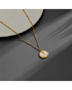 Casual Vintage Style Flower Titanium Steel Plating Inlay Shell 18K Gold Plated Pendant Necklace_colorza_2