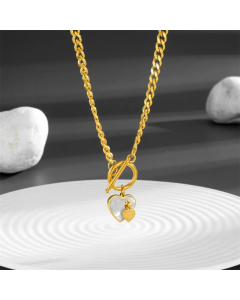 Gold Color Heart Shape Titanium Steel Plating Inlay Shell 18K Gold Plated Pendant Necklace
