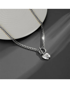 Hip-Hop Punk Heart Shape Titanium Steel Plating Inlay Shell 18K Gold Plated Pendant Necklace
