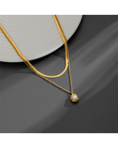 Vintage Style Titanium Steel Inlay Artificial Pearls 18K Gold Plated Layered Necklaces